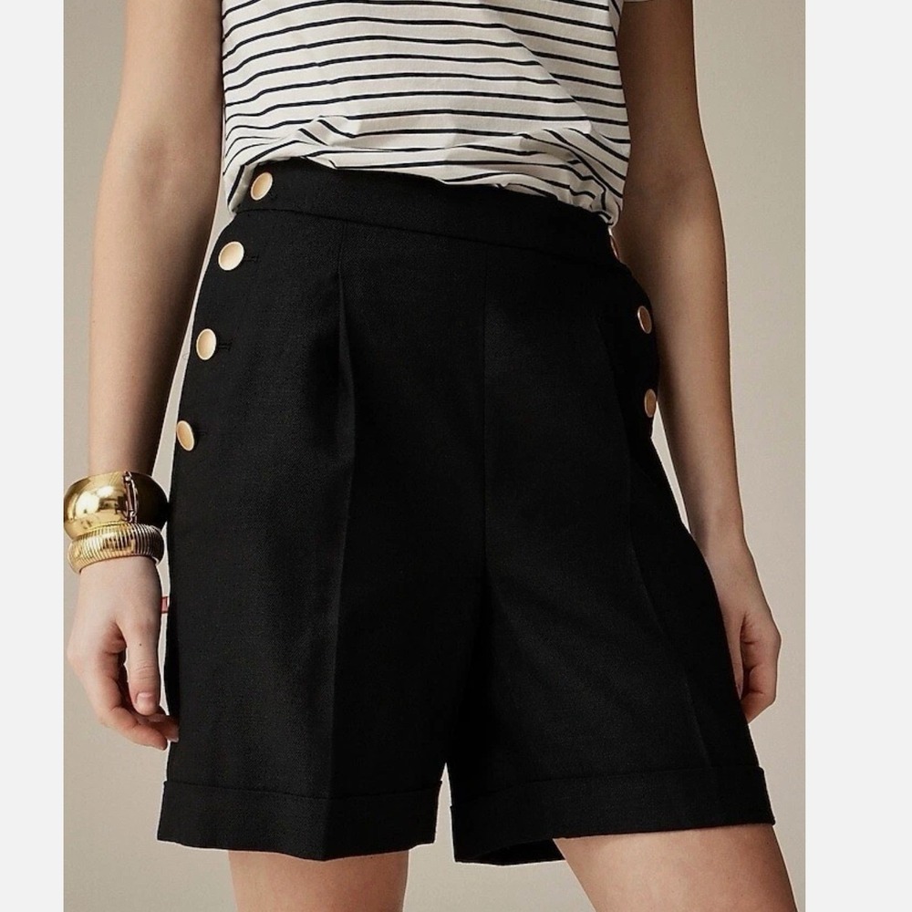J.Crew Sailor Pleated Stretch Linen Blend Short in Black Size 14